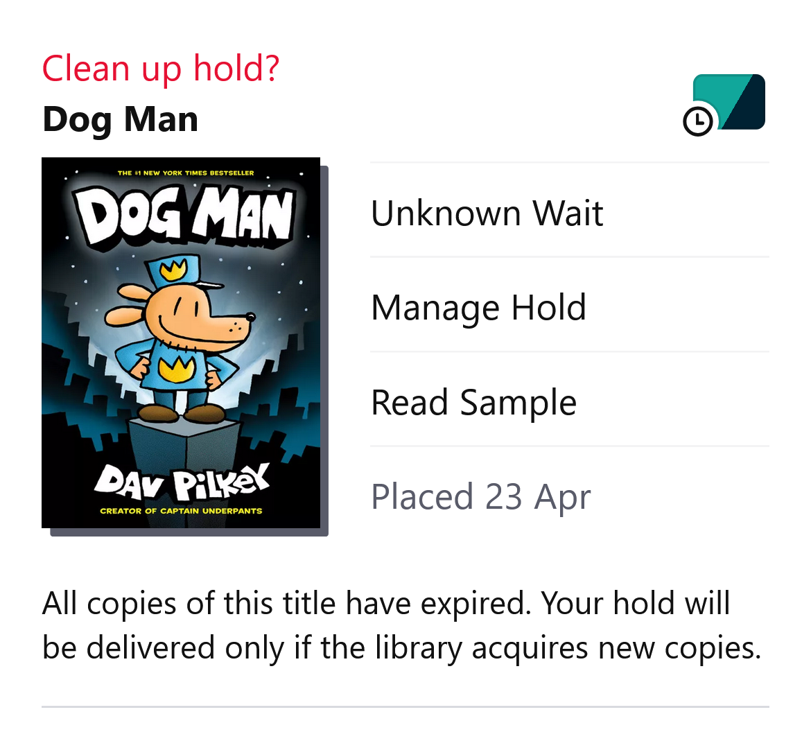 Expired title on your Holds screen